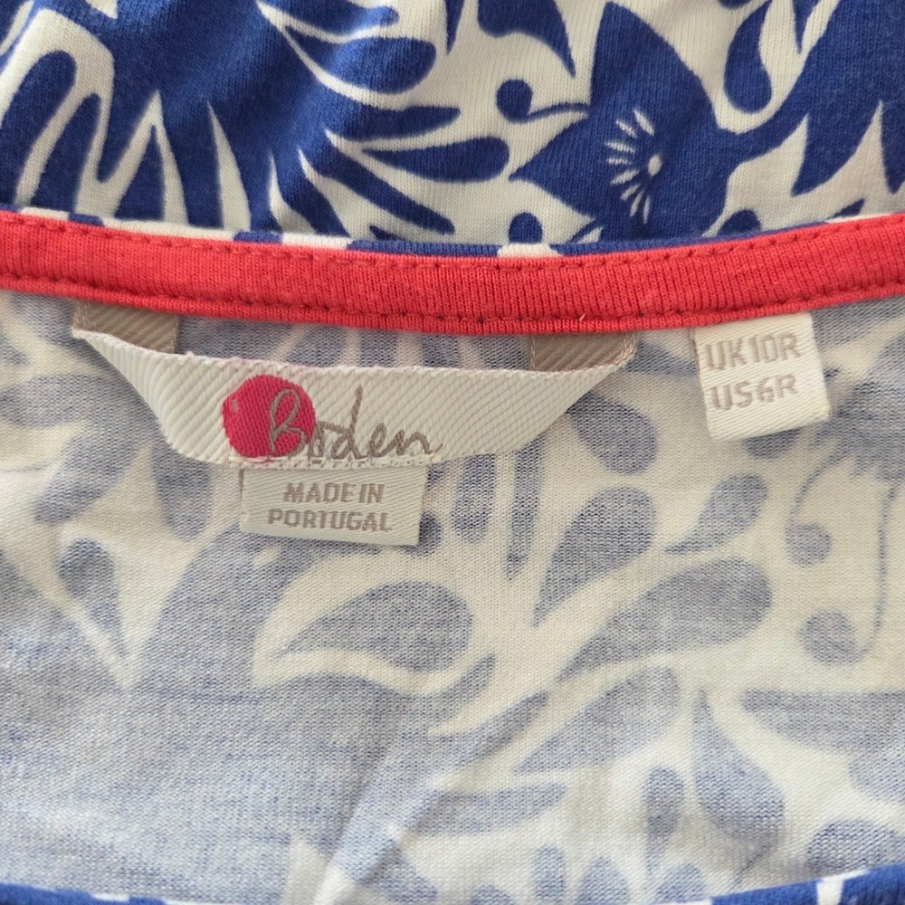 Boden Lucie Jersey Blue White Bird Floral Print 3/4 Sleeve Tunic Dress Sz 6 - Picture 4 of 6